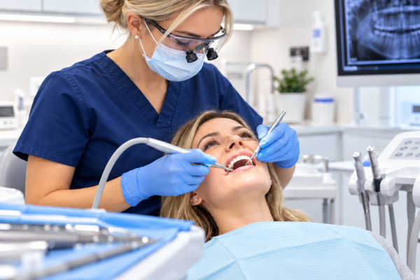 Focused Dentist Performing Patient Dental Examination